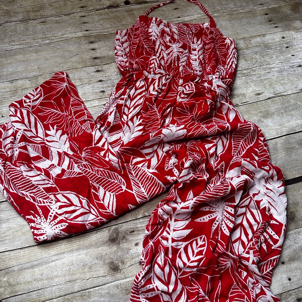 Old Navy Red and White Tropical Jumpsuit Matching Set
